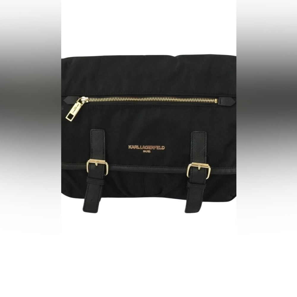 Karl Lagerfeld Paris Black Nylon Messenger Crossbody Bag EUC